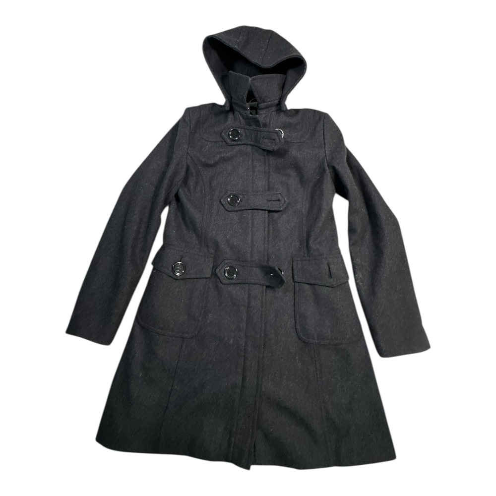 Tommy Hilfiger Womens Wool Blend Toggle Coat Hooded Charcoal‎ Gray Size Small